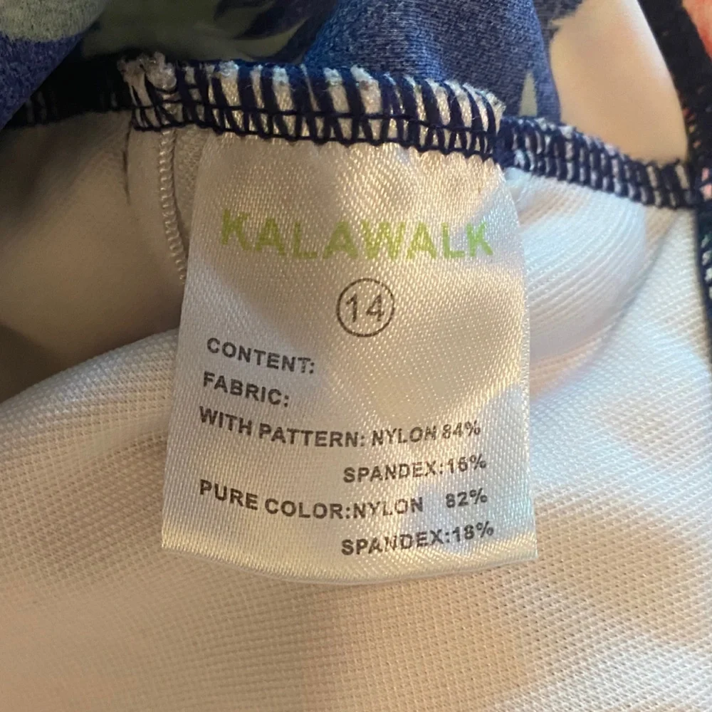 KALAWALK girls asymmetrical ruffle tropical print one piece swimsuit size 14